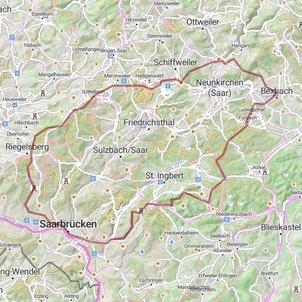 Map miniature of "The Saar Canter" cycling inspiration in Saarland, Germany. Generated by Tarmacs.app cycling route planner