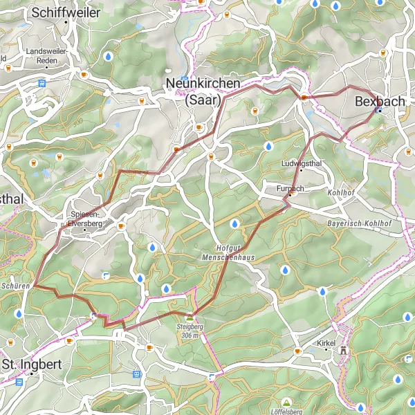 Karten-Miniaturansicht der Radinspiration "Bexbach und Umgebung" in Saarland, Germany. Erstellt vom Tarmacs.app-Routenplaner für Radtouren