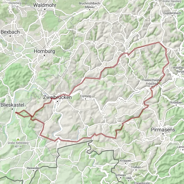Karten-Miniaturansicht der Radinspiration "Zweibrücken und Umgebung" in Saarland, Germany. Erstellt vom Tarmacs.app-Routenplaner für Radtouren