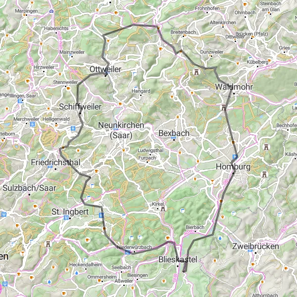 Karten-Miniaturansicht der Radinspiration "Historische Blieskastel-Tour" in Saarland, Germany. Erstellt vom Tarmacs.app-Routenplaner für Radtouren