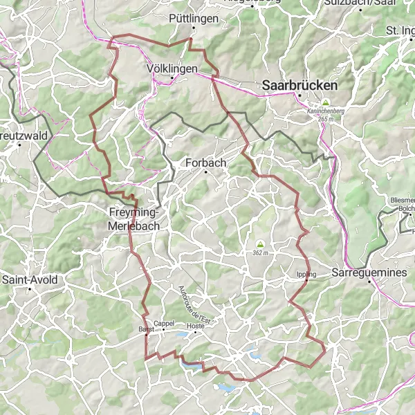 Map miniature of "Gravel Adventure in the Saarland Forest" cycling inspiration in Saarland, Germany. Generated by Tarmacs.app cycling route planner