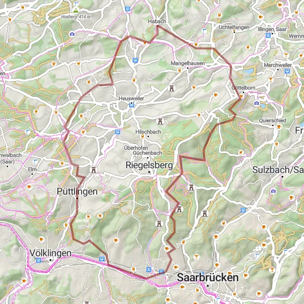 Map miniature of "Eppelborn Gravel Adventure" cycling inspiration in Saarland, Germany. Generated by Tarmacs.app cycling route planner