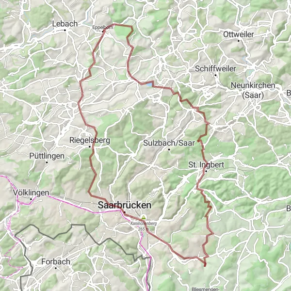 Map miniature of "The Scenic Gravel Adventure" cycling inspiration in Saarland, Germany. Generated by Tarmacs.app cycling route planner