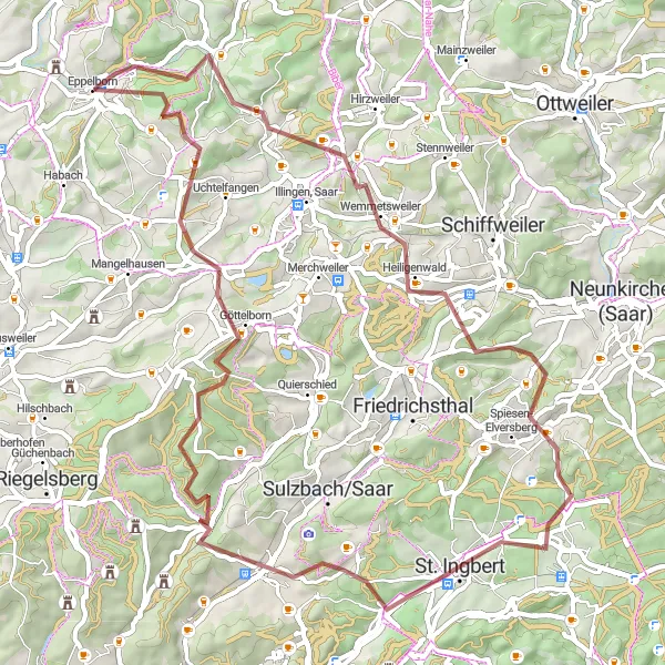 Karten-Miniaturansicht der Radinspiration "Kulturelle Highlights rund um Eppelborn" in Saarland, Germany. Erstellt vom Tarmacs.app-Routenplaner für Radtouren