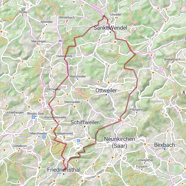 Map miniature of "The Gravel Escape" cycling inspiration in Saarland, Germany. Generated by Tarmacs.app cycling route planner