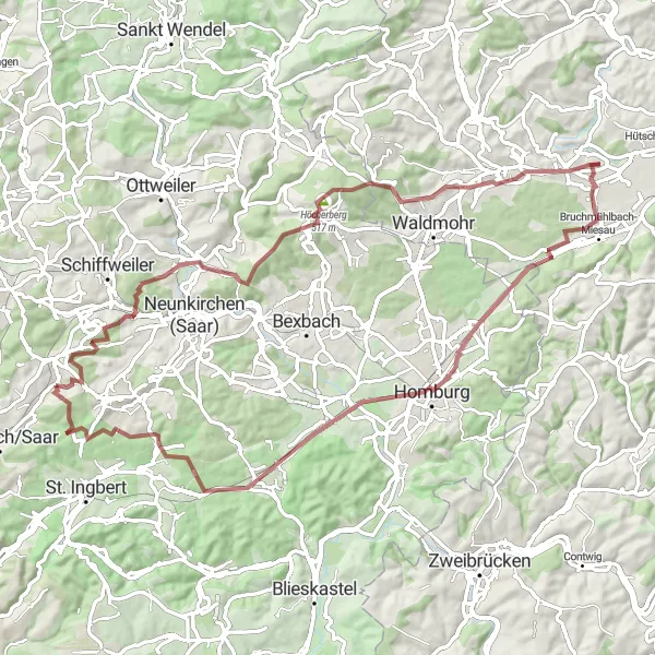 Karten-Miniaturansicht der Radinspiration "Rundtour um Friedrichsthal" in Saarland, Germany. Erstellt vom Tarmacs.app-Routenplaner für Radtouren