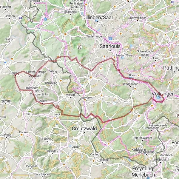 Karten-Miniaturansicht der Radinspiration "Naturschönheiten im Saarland" in Saarland, Germany. Erstellt vom Tarmacs.app-Routenplaner für Radtouren