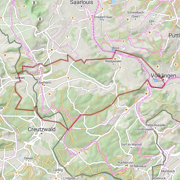 Karten-Miniaturansicht der Radinspiration "Entdeckungstour durch das Saarland" in Saarland, Germany. Erstellt vom Tarmacs.app-Routenplaner für Radtouren