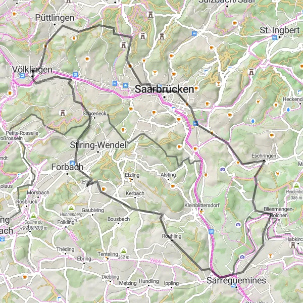 Karten-Miniaturansicht der Radinspiration "Kultur- und Naturrundweg entlang der Saar" in Saarland, Germany. Erstellt vom Tarmacs.app-Routenplaner für Radtouren