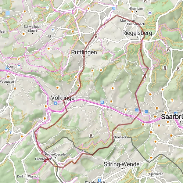 Karten-Miniaturansicht der Radinspiration "Gravelabenteuer im Saarland" in Saarland, Germany. Erstellt vom Tarmacs.app-Routenplaner für Radtouren