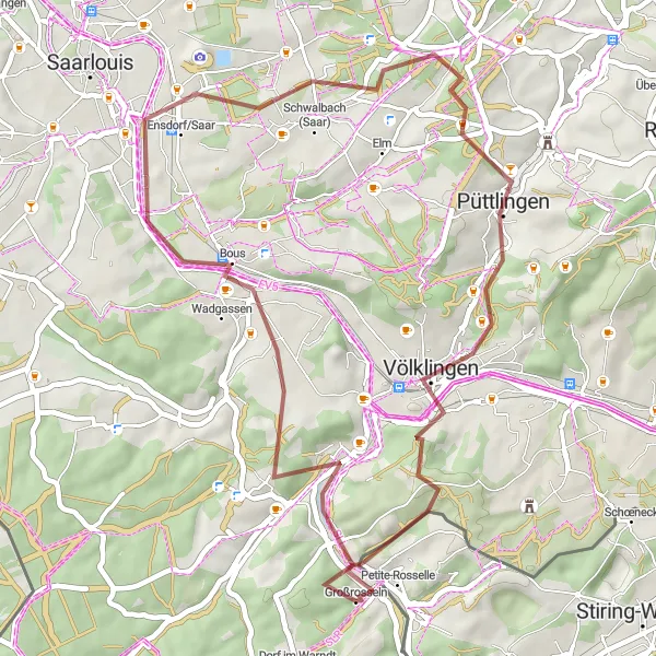 Karten-Miniaturansicht der Radinspiration "Saarpolygon und mehr" in Saarland, Germany. Erstellt vom Tarmacs.app-Routenplaner für Radtouren