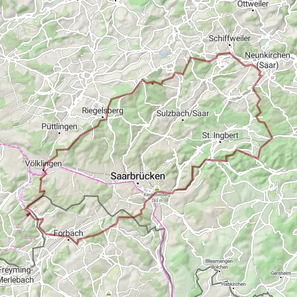 Map miniature of "Gravel Adventure in Saarland" cycling inspiration in Saarland, Germany. Generated by Tarmacs.app cycling route planner