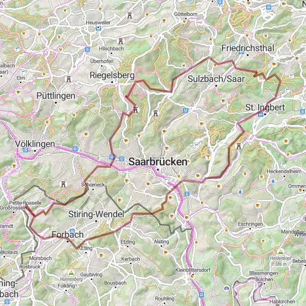 Map miniature of "Off-Road Adventure in the Saarland Forest" cycling inspiration in Saarland, Germany. Generated by Tarmacs.app cycling route planner