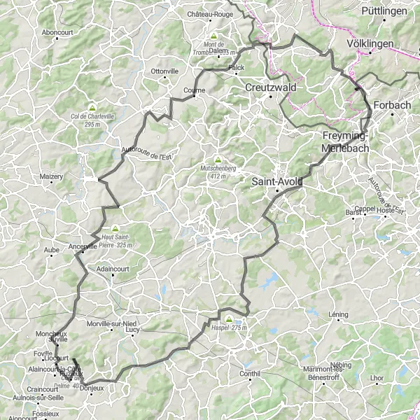 Map miniature of "Challenging Hills and Breathtaking Views" cycling inspiration in Saarland, Germany. Generated by Tarmacs.app cycling route planner