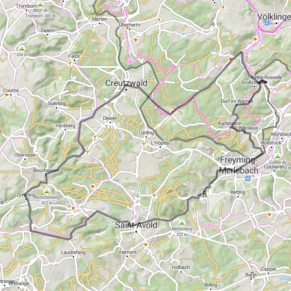 Karten-Miniaturansicht der Radinspiration "Vom Grünen Saarland ins angrenzende Frankreich" in Saarland, Germany. Erstellt vom Tarmacs.app-Routenplaner für Radtouren