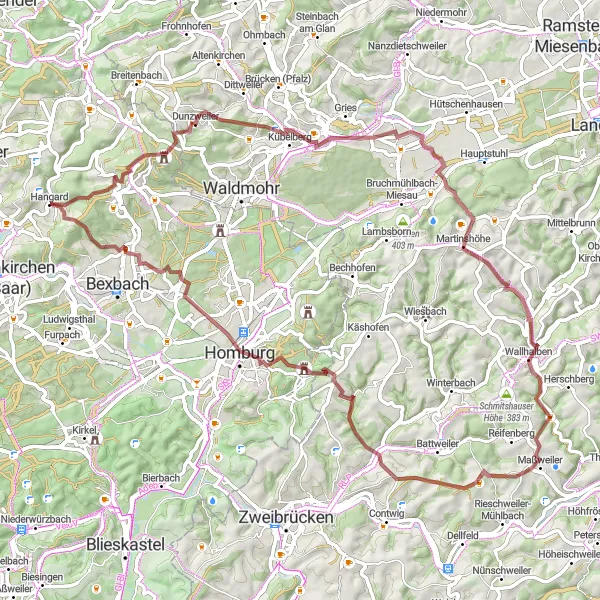 Karten-Miniaturansicht der Radinspiration "Höhenmeteraction im Saarland" in Saarland, Germany. Erstellt vom Tarmacs.app-Routenplaner für Radtouren