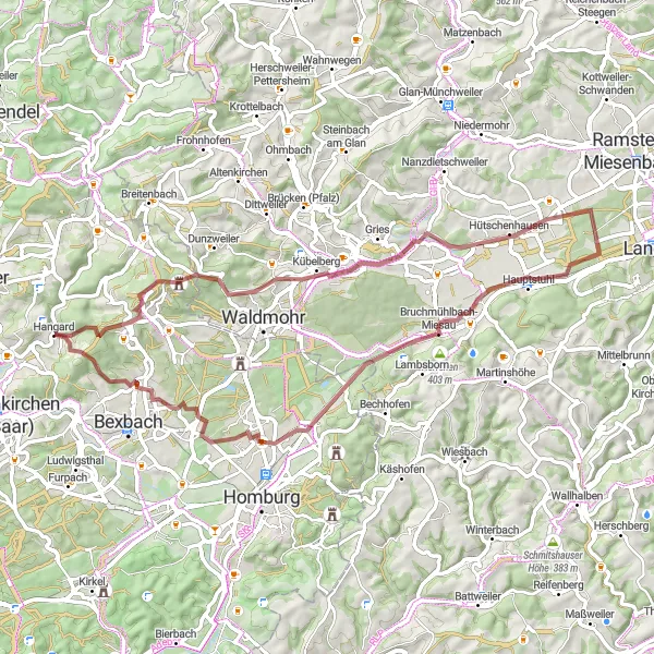 Map miniature of "Explore the Natural Beauty of Hangard's Surroundings" cycling inspiration in Saarland, Germany. Generated by Tarmacs.app cycling route planner