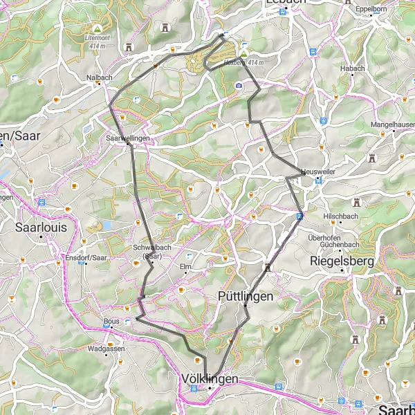 Map miniature of "Saarland's Natural Beauty" cycling inspiration in Saarland, Germany. Generated by Tarmacs.app cycling route planner