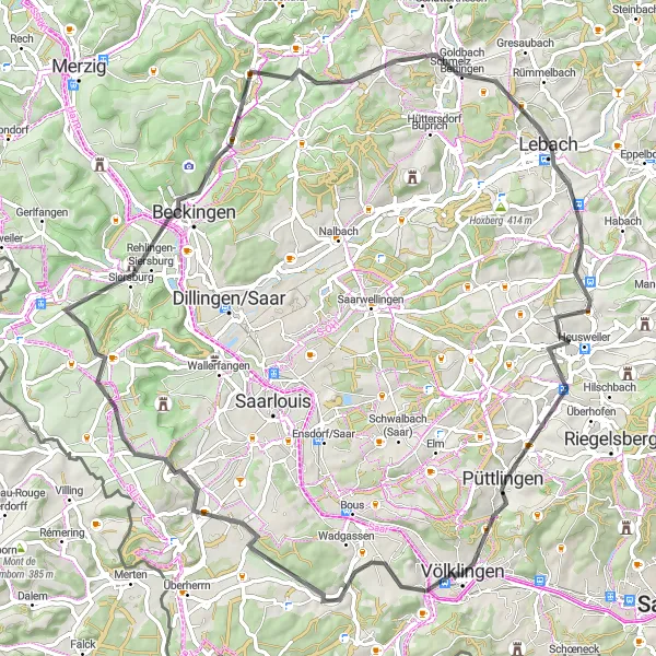 Map miniature of "Saarburg Round-Trip" cycling inspiration in Saarland, Germany. Generated by Tarmacs.app cycling route planner