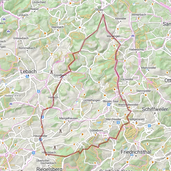 Karten-Miniaturansicht der Radinspiration "Rundtour um Heusweiler und Tholey" in Saarland, Germany. Erstellt vom Tarmacs.app-Routenplaner für Radtouren