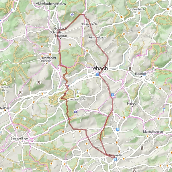 Map miniature of "Lebach Gravel Loop" cycling inspiration in Saarland, Germany. Generated by Tarmacs.app cycling route planner