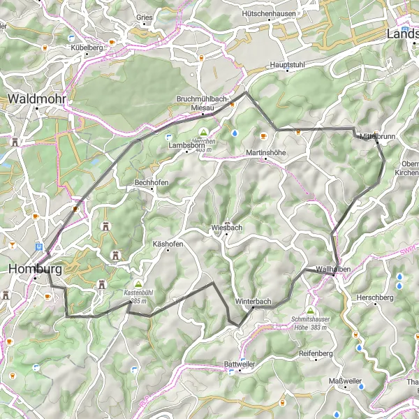 Map miniature of "Cycling through Saarland" cycling inspiration in Saarland, Germany. Generated by Tarmacs.app cycling route planner