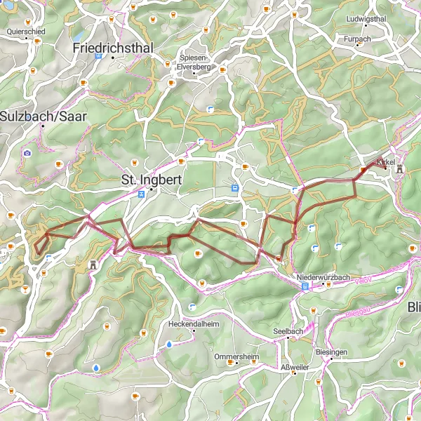 Map miniature of "Kahlenberg Gavel Route" cycling inspiration in Saarland, Germany. Generated by Tarmacs.app cycling route planner