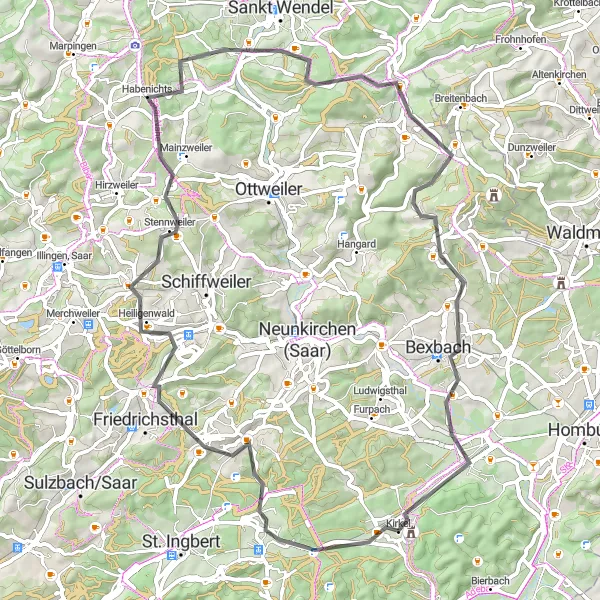 Map miniature of "Kirkel to Kirkeler Burg Road Route" cycling inspiration in Saarland, Germany. Generated by Tarmacs.app cycling route planner