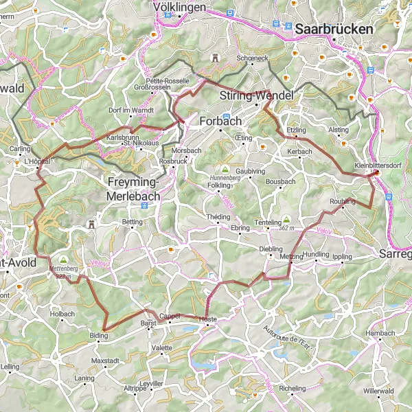 Karten-Miniaturansicht der Radinspiration "Rundweg durch abwechslungsreiche Landschaft" in Saarland, Germany. Erstellt vom Tarmacs.app-Routenplaner für Radtouren