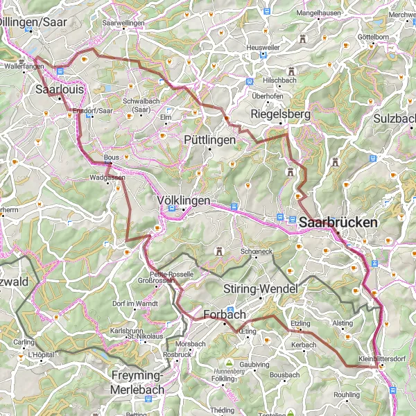 Karten-Miniaturansicht der Radinspiration "Grüne Wege um Kleinblittersdorf" in Saarland, Germany. Erstellt vom Tarmacs.app-Routenplaner für Radtouren