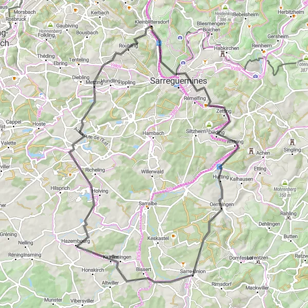 Karten-Miniaturansicht der Radinspiration "Entdeckungstour von Sarreguemines nach Rouhling" in Saarland, Germany. Erstellt vom Tarmacs.app-Routenplaner für Radtouren