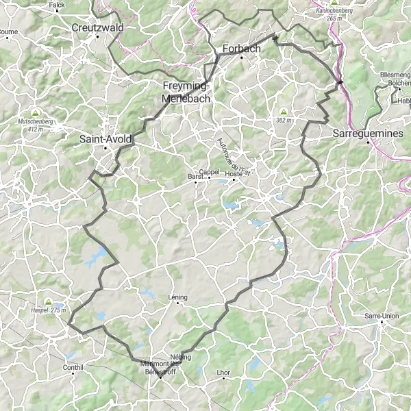 Karten-Miniaturansicht der Radinspiration "Saarland Panorama" in Saarland, Germany. Erstellt vom Tarmacs.app-Routenplaner für Radtouren