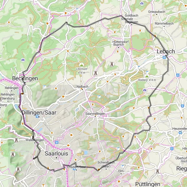 Map miniature of "The Hilltop Explorer" cycling inspiration in Saarland, Germany. Generated by Tarmacs.app cycling route planner
