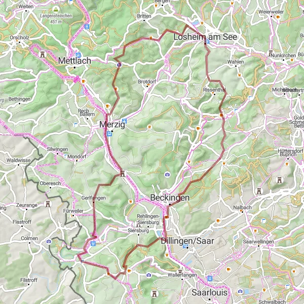 Map miniature of "Forest Adventure" cycling inspiration in Saarland, Germany. Generated by Tarmacs.app cycling route planner