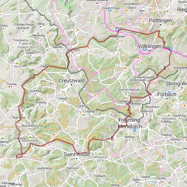 Karten-Miniaturansicht der Radinspiration "Abenteuer auf Schotterwegen um Luisenthal" in Saarland, Germany. Erstellt vom Tarmacs.app-Routenplaner für Radtouren