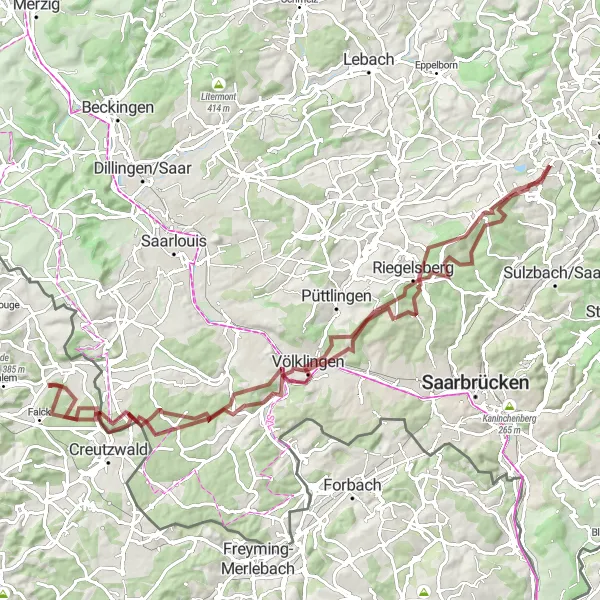 Karten-Miniaturansicht der Radinspiration "Zwischen Natur und Kultur: Merchweiler und Umgebung auf Schotterwegen entdecken" in Saarland, Germany. Erstellt vom Tarmacs.app-Routenplaner für Radtouren