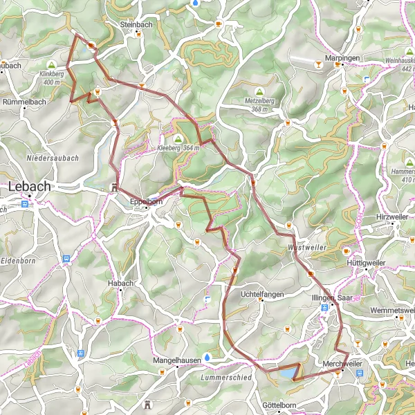 Map miniature of "Elmersberg and the Saarland highlights" cycling inspiration in Saarland, Germany. Generated by Tarmacs.app cycling route planner