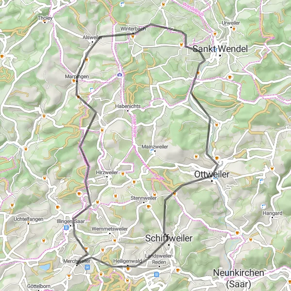 Map miniature of "Discover the Road Less Traveled" cycling inspiration in Saarland, Germany. Generated by Tarmacs.app cycling route planner