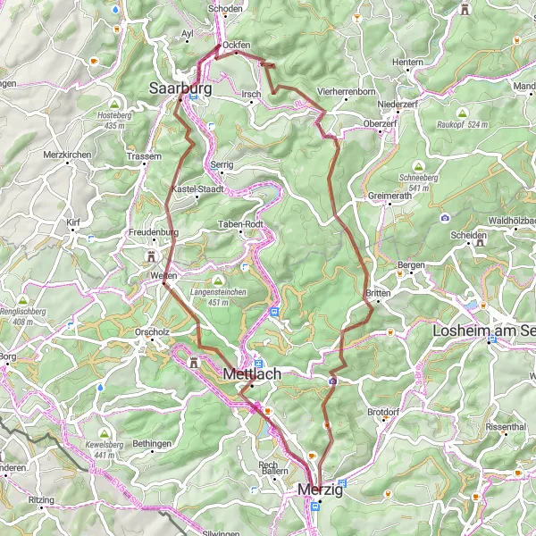 Karten-Miniaturansicht der Radinspiration "Gravel-Tour durch das Saartal und die umliegenden Hügel" in Saarland, Germany. Erstellt vom Tarmacs.app-Routenplaner für Radtouren