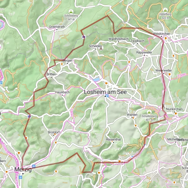 Karten-Miniaturansicht der Radinspiration "Abenteuertour durch das Naturparadies Merzig und Umgebung" in Saarland, Germany. Erstellt vom Tarmacs.app-Routenplaner für Radtouren