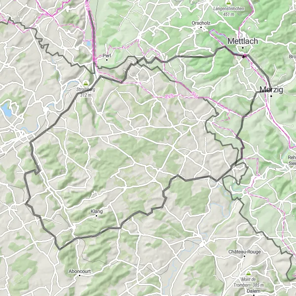 Map miniature of "Hombourg-Budange Ride" cycling inspiration in Saarland, Germany. Generated by Tarmacs.app cycling route planner
