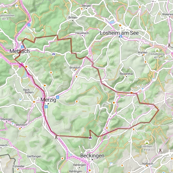 Karten-Miniaturansicht der Radinspiration "Abenteuer auf Schotterwegen" in Saarland, Germany. Erstellt vom Tarmacs.app-Routenplaner für Radtouren