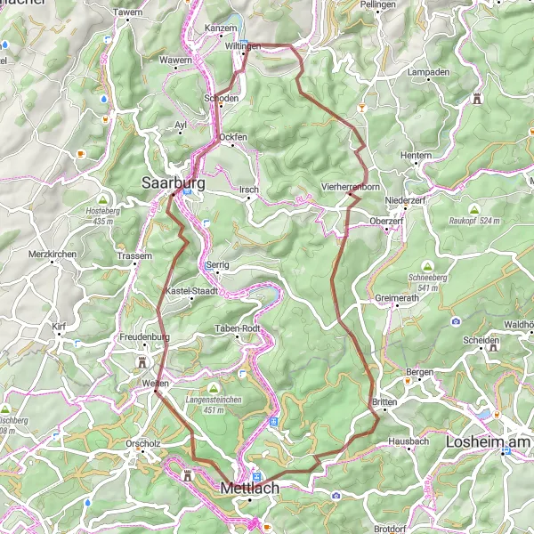 Karten-Miniaturansicht der Radinspiration "Gravel-Tour zu Burg Montclair" in Saarland, Germany. Erstellt vom Tarmacs.app-Routenplaner für Radtouren