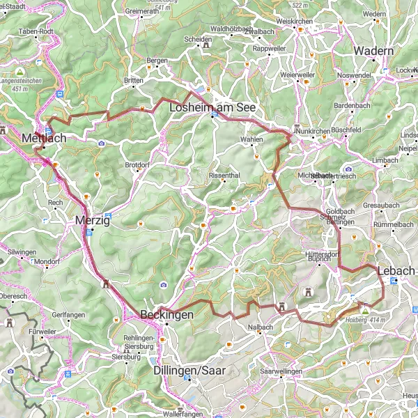 Map miniature of "Countryside Delights" cycling inspiration in Saarland, Germany. Generated by Tarmacs.app cycling route planner