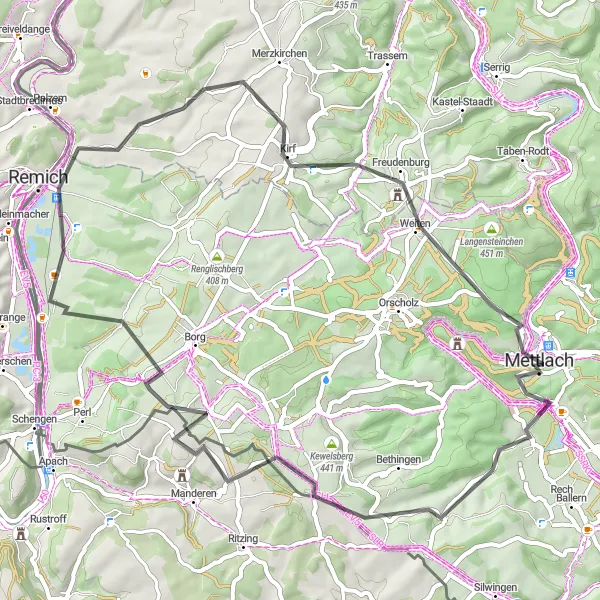 Map miniature of "Historic Castles and Picturesque Villages" cycling inspiration in Saarland, Germany. Generated by Tarmacs.app cycling route planner