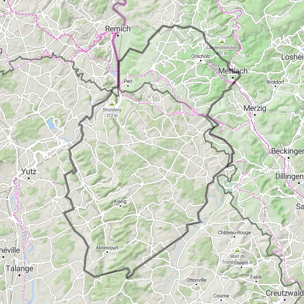 Karten-Miniaturansicht der Radinspiration "Saarland Kreislauf" in Saarland, Germany. Erstellt vom Tarmacs.app-Routenplaner für Radtouren