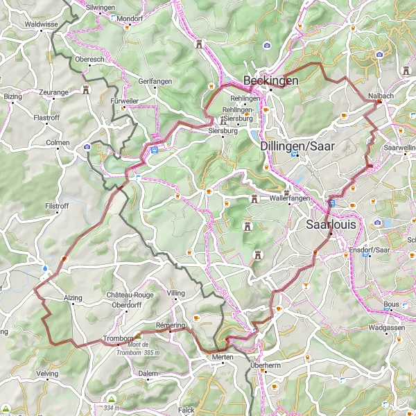 Karten-Miniaturansicht der Radinspiration "Fahrradroute um Nalbach - Gravel" in Saarland, Germany. Erstellt vom Tarmacs.app-Routenplaner für Radtouren