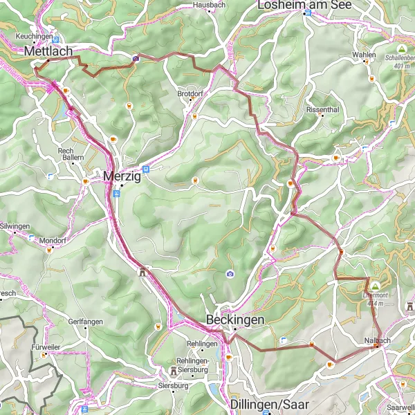 Karten-Miniaturansicht der Radinspiration "Abenteuerliche Waldwege um Nalbach" in Saarland, Germany. Erstellt vom Tarmacs.app-Routenplaner für Radtouren