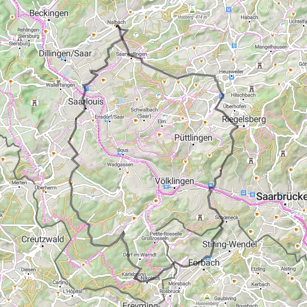 Karten-Miniaturansicht der Radinspiration "Rundtour durch das Saarland" in Saarland, Germany. Erstellt vom Tarmacs.app-Routenplaner für Radtouren