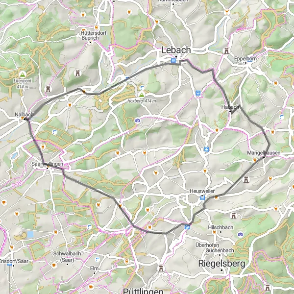 Karten-Miniaturansicht der Radinspiration "Radtour um Nalbach - Straße" in Saarland, Germany. Erstellt vom Tarmacs.app-Routenplaner für Radtouren